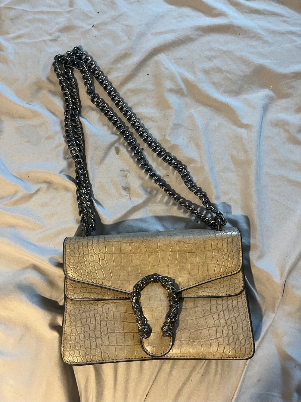 Designer-Inspired Women's Croc-Embossed Shoulder Bag in Beige